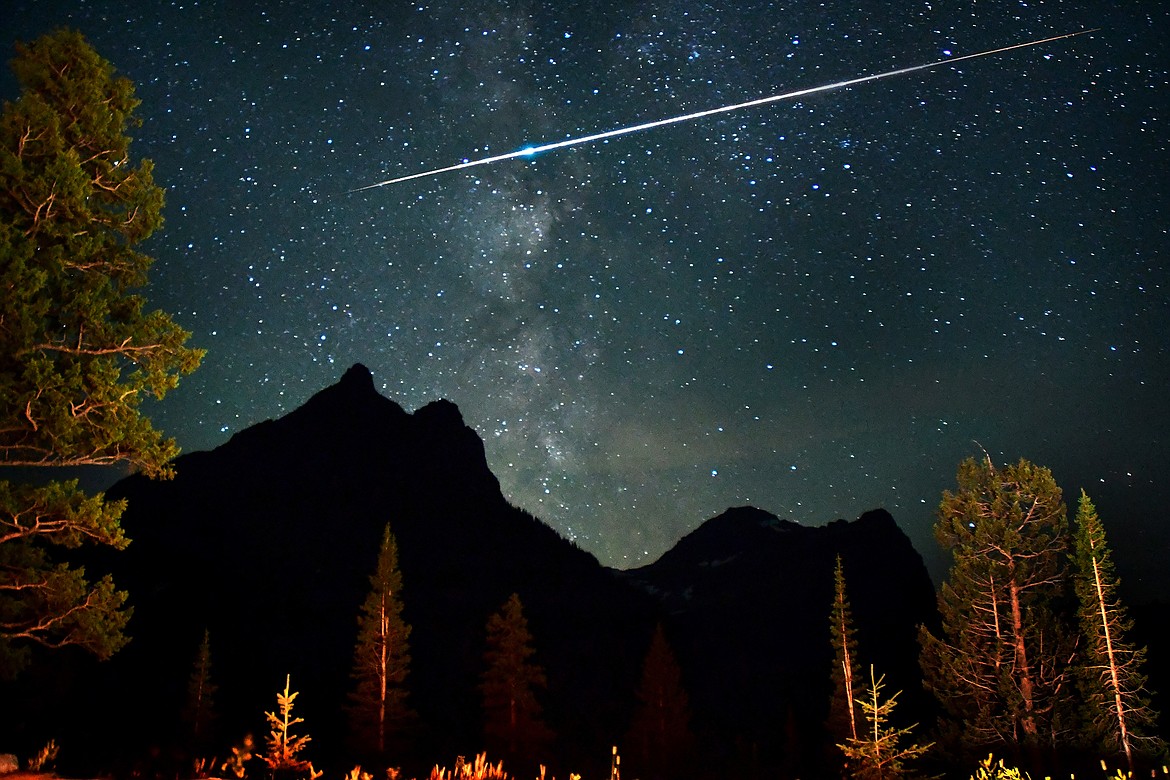 A meteor streaks over Mount Oberlin in Glacier National Park. (Jeremy Weber photo)