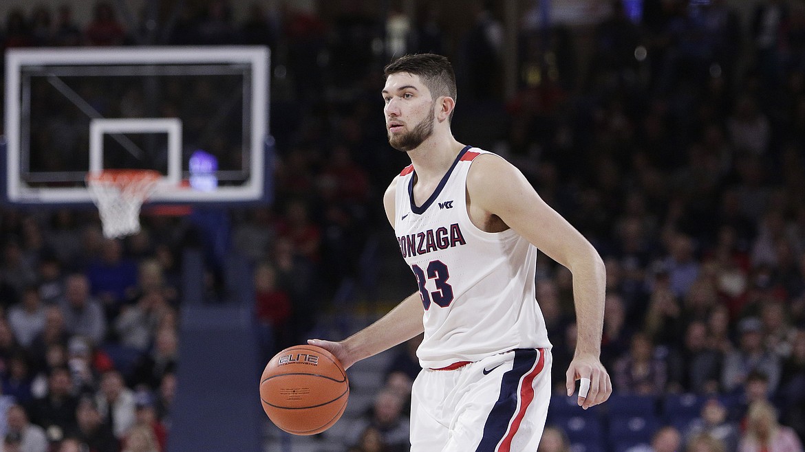 Gonzaga forward Killian Tillie dribbles the ball during the second half of the Bulldogs&#146; 77-49 win over visiting Cal State Bakersfield on Saturday. 

AP Photo/Young Kwak