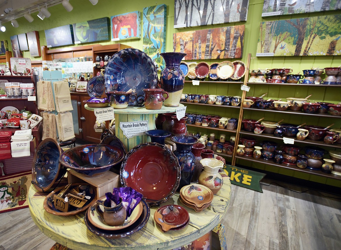Interior of Flair Gifts &amp; Cards in downtown Kalispell featuring pottery by Montana Brook Pottery which is made in Kalispell.(Brenda Ahearn/Daily Inter Lake)