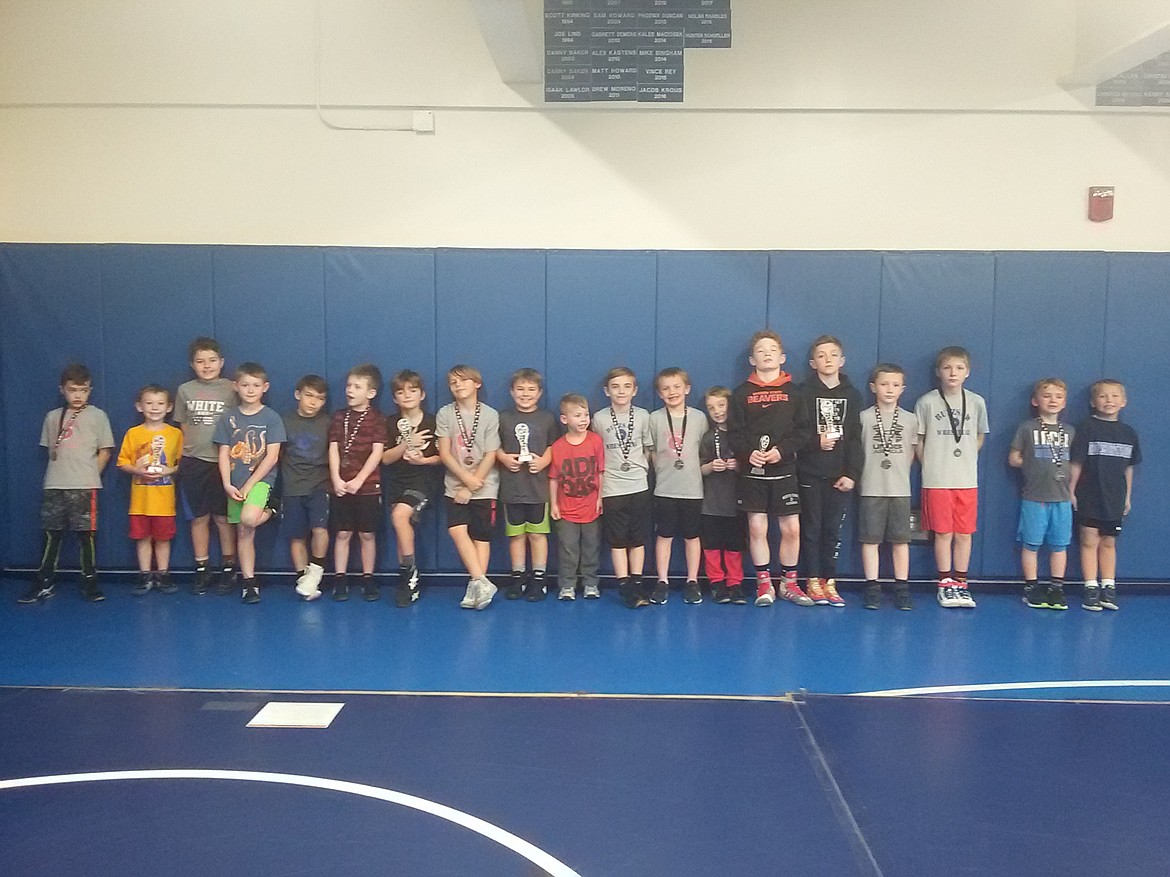 Courtesy photo
Buzzsaw Wrestling Club placers from the Lakeland tournament held Nov. 9 are, from left, Beau DeRose, intermediate 3rd; Edelbrock Garcia, Bantam, 1st; Drake Paragamian, Intermediate, 1st; Rhen Anderson, intermediate 2nd; Dylan Coulson, novice 1st; Ryker Frank, intermediate 2nd; Cole Armstrong, intermediate 1st; Seth Frederickson, intermediate 3rd; Brody Paragamian, Bantam 1st; Beckett Christensen, Bantam 3rd; James Swanson, novice 2nd; Lucas Hunter, Bantam 2nd; Luke Hall, Bantam 3rd; Brock Armstrong, novice 1st; Wyatt Carey, novice 1st; Dalton Carey, intermediate 2nd; Jacob Rade, novice 2nd; Liam Justice, Bantam 2nd; and Brody Myers, Bantam 2nd. Not pictured are Ryland Howard, Bantam 1st; Cayden Tucker, Bantam 1st; Justice Peregrina, novice 1st; Evan Williams, Middle School 1st; Andrew Downs-Kuthespert, Middle School 1st; Owen Newby, intermediate 2nd; Tanner George, novice 2nd; Jack Grant, novice 2nd; Nico Piazza, novice 2nd; Tyler Zachary, novice 2nd; Brett Myers, Middle School 2nd; Chance Tucker, intermediate 3rd; Carter Newby, novice 3rd; and Colton Tucker, Middle School 3rd.