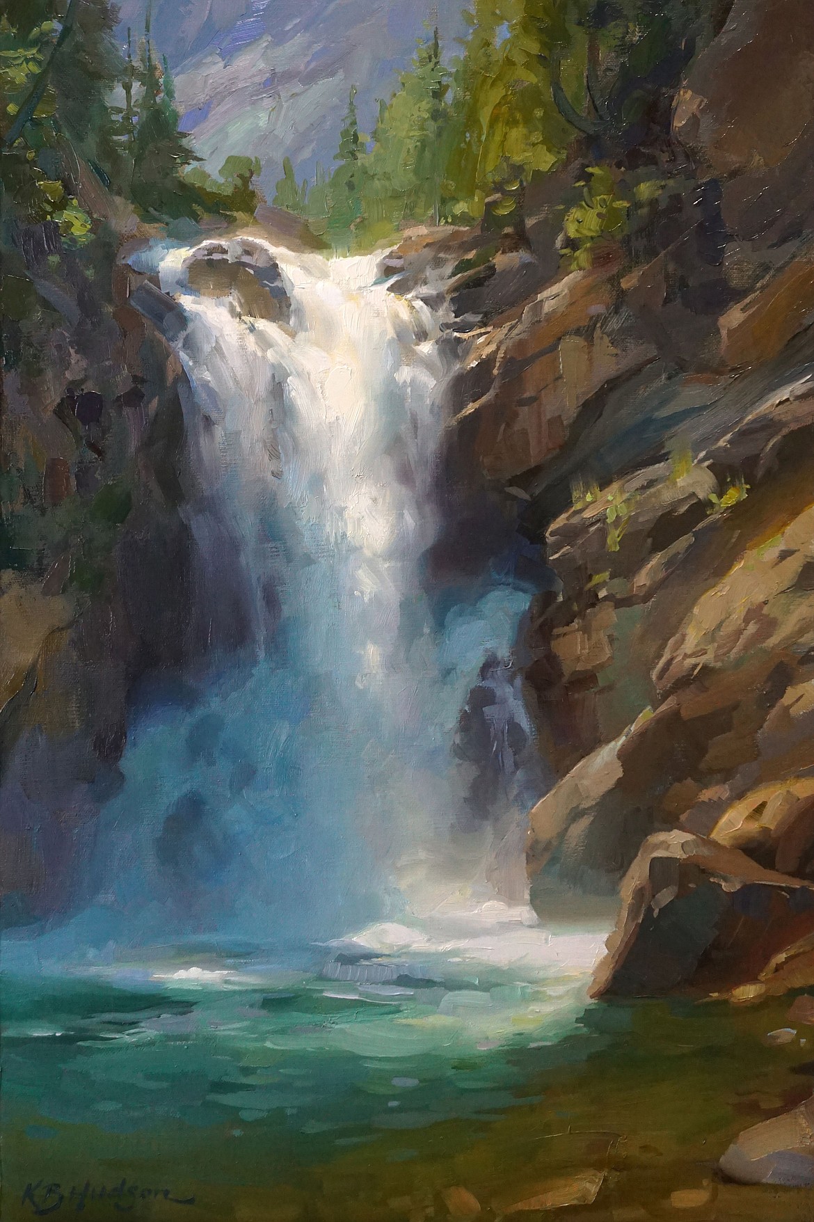 Running Eagle Falls by Kathleen Hudson - Oil, 18 x 12