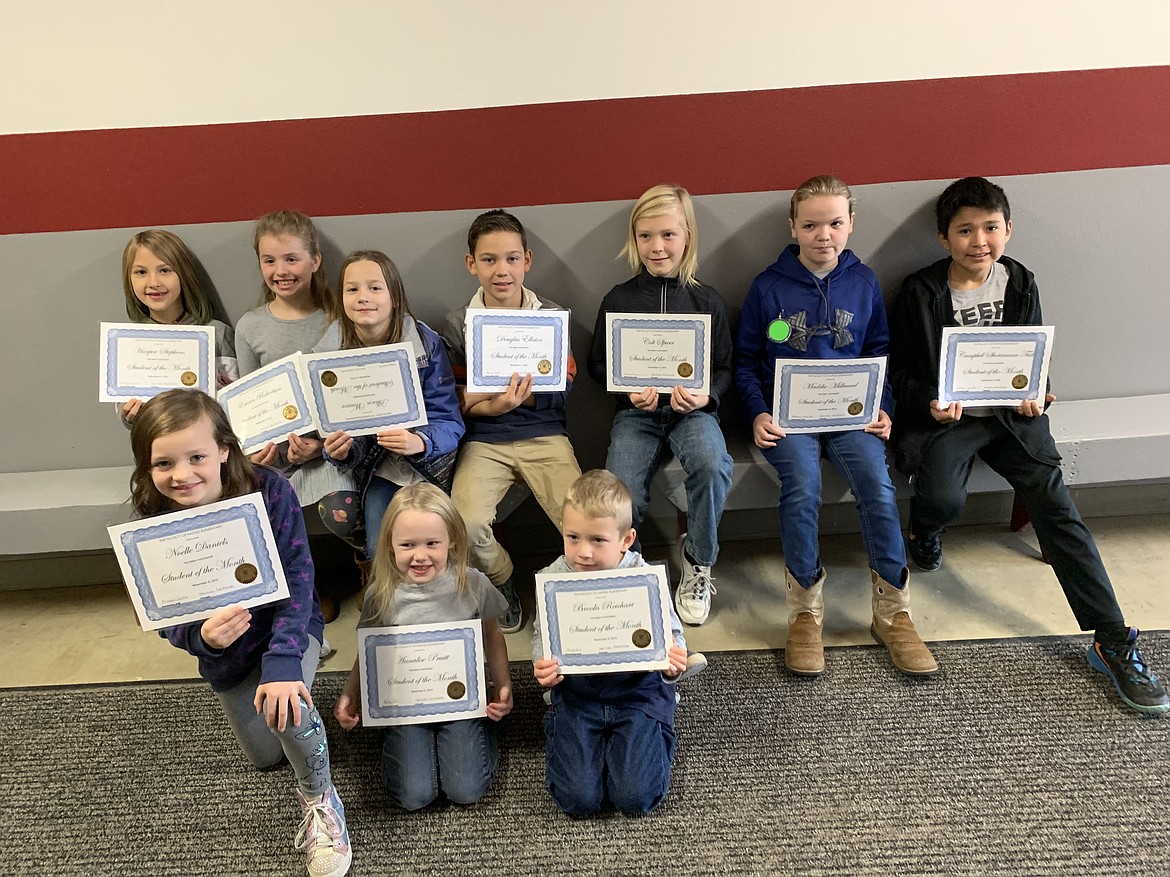 October&#146;s top students are, top row from left: Harper Stephens, Emma Robertson, Alison Weaver, Douglas Elliston III, Colt Spicer, Maddie Millward, and Campbell Shotanana-Tait.
Bottom row from left: Noelle Daniel, Annalise Pruitt, and Brooks Reichart.