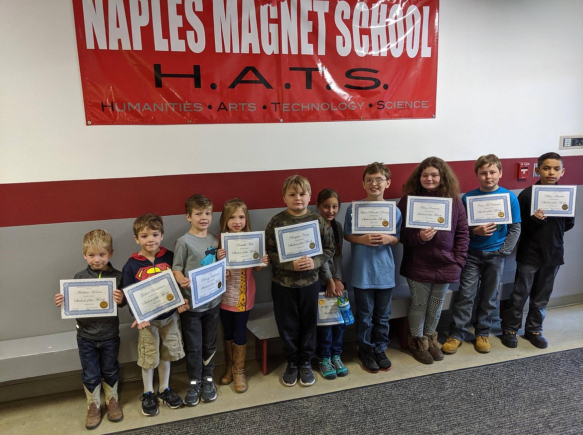 Courtesy photos
The top students at the Naples Magnet School from September are, from left, Matthew Homan, Gideon Blackmore, Ronny Calderone, Arabella West, Brayden Carey, Kinzie Bradley, Ashton Rhoades-Portrey, Tatem Ramirez, Cian McCalmant, and Blaze Amador.