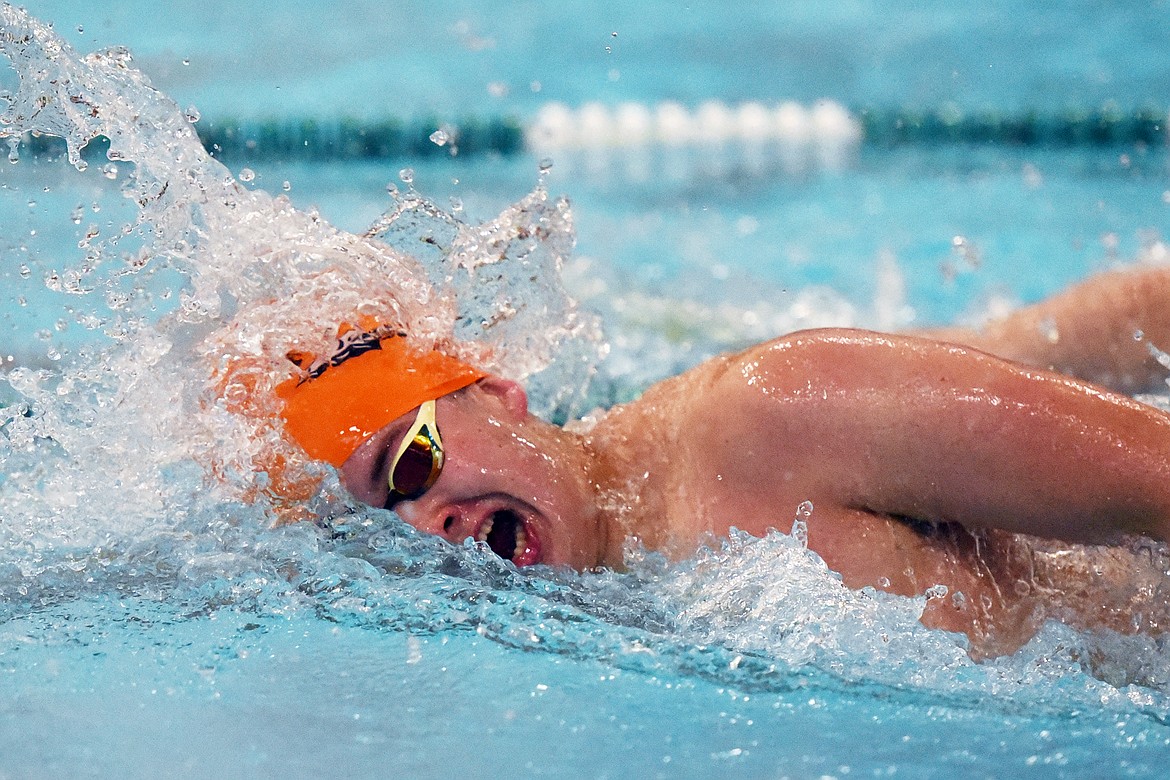 Flathead's Gustavo DeSouza swims in the boys 200 yard freestyle during the Kalispell Invitational at The Summit on Saturday. (Casey Kreider/Daily Inter Lake)