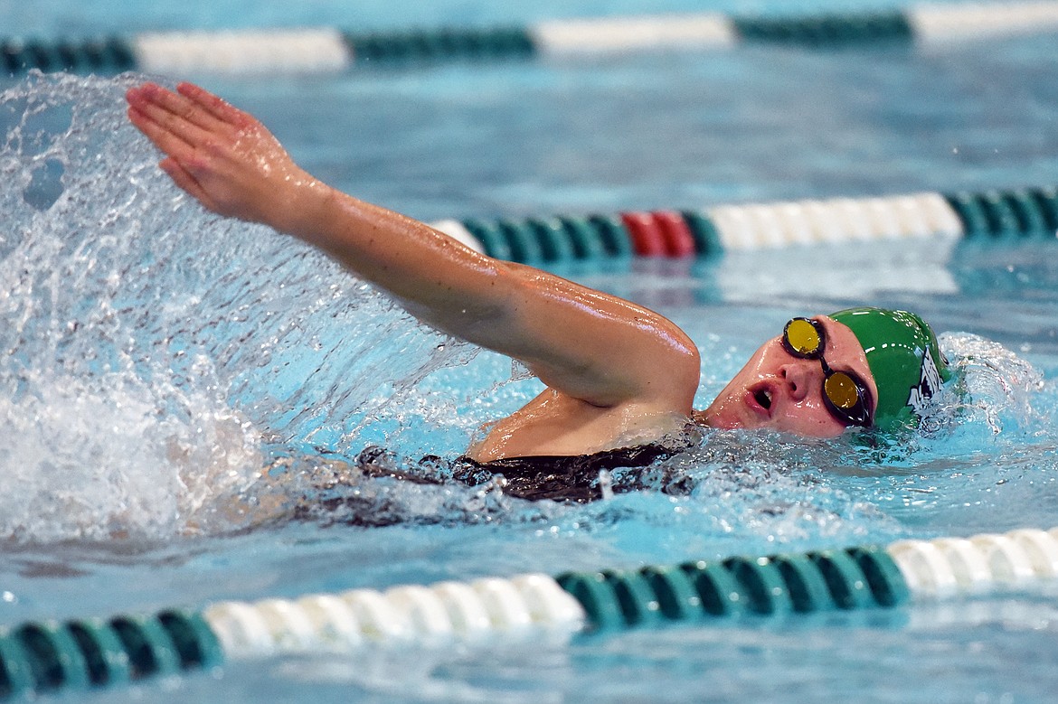 Glacier's Reese Koester swims in the girls 200 yard freestyle during the Kalispell Invitational at The Summit on Saturday. (Casey Kreider/Daily Inter Lake)