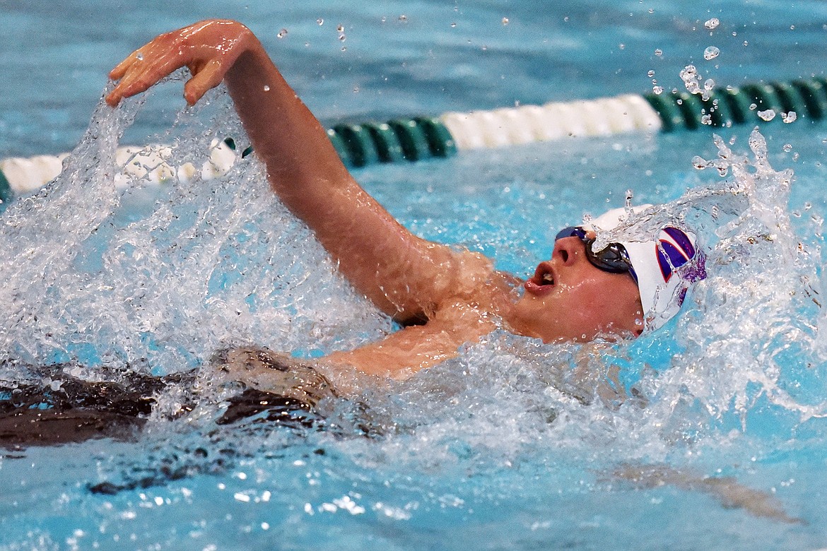 Columbia Falls' Adam Schrader swims in the boys 200 yard IM during the Kalispell Invitational at The Summit on Saturday. (Casey Kreider/Daily Inter Lake)