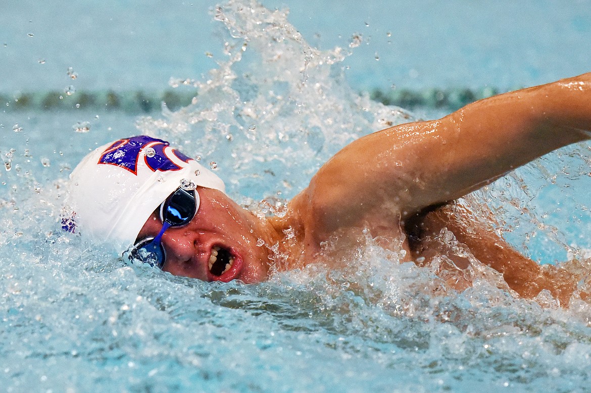 Columbia Falls' James Role swims in the boys 200 yard freestyle during the Kalispell Invitational at The Summit on Saturday. (Casey Kreider/Daily Inter Lake)