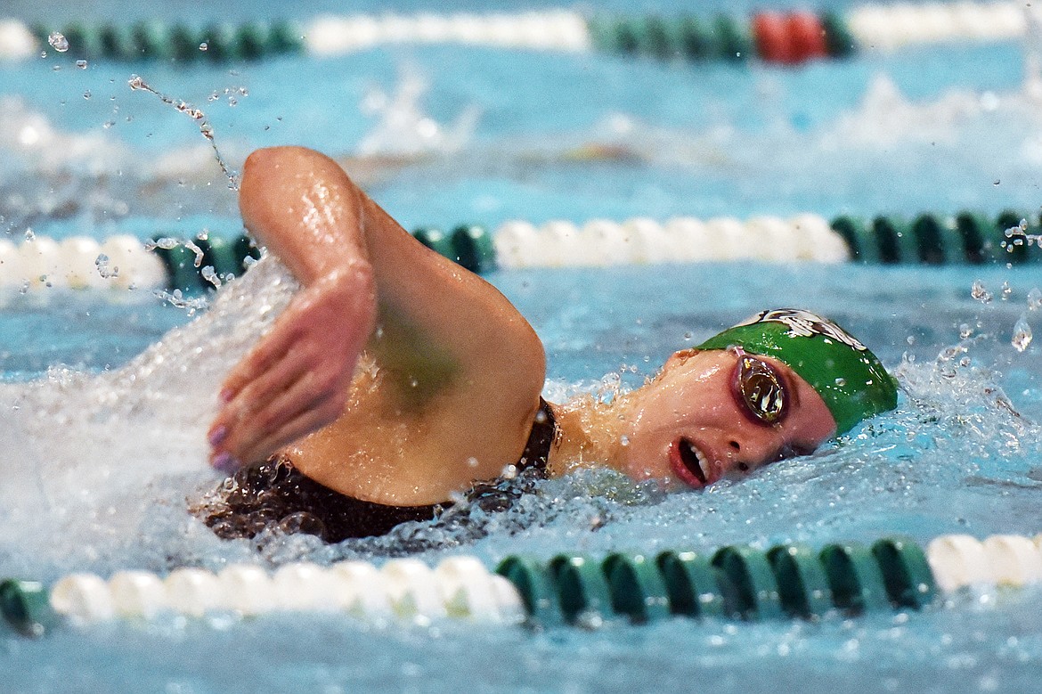 Glacier's Caroline Dye swims in the girls 200 yard freestyle during the Kalispell Invitational at The Summit on Saturday. (Casey Kreider/Daily Inter Lake)