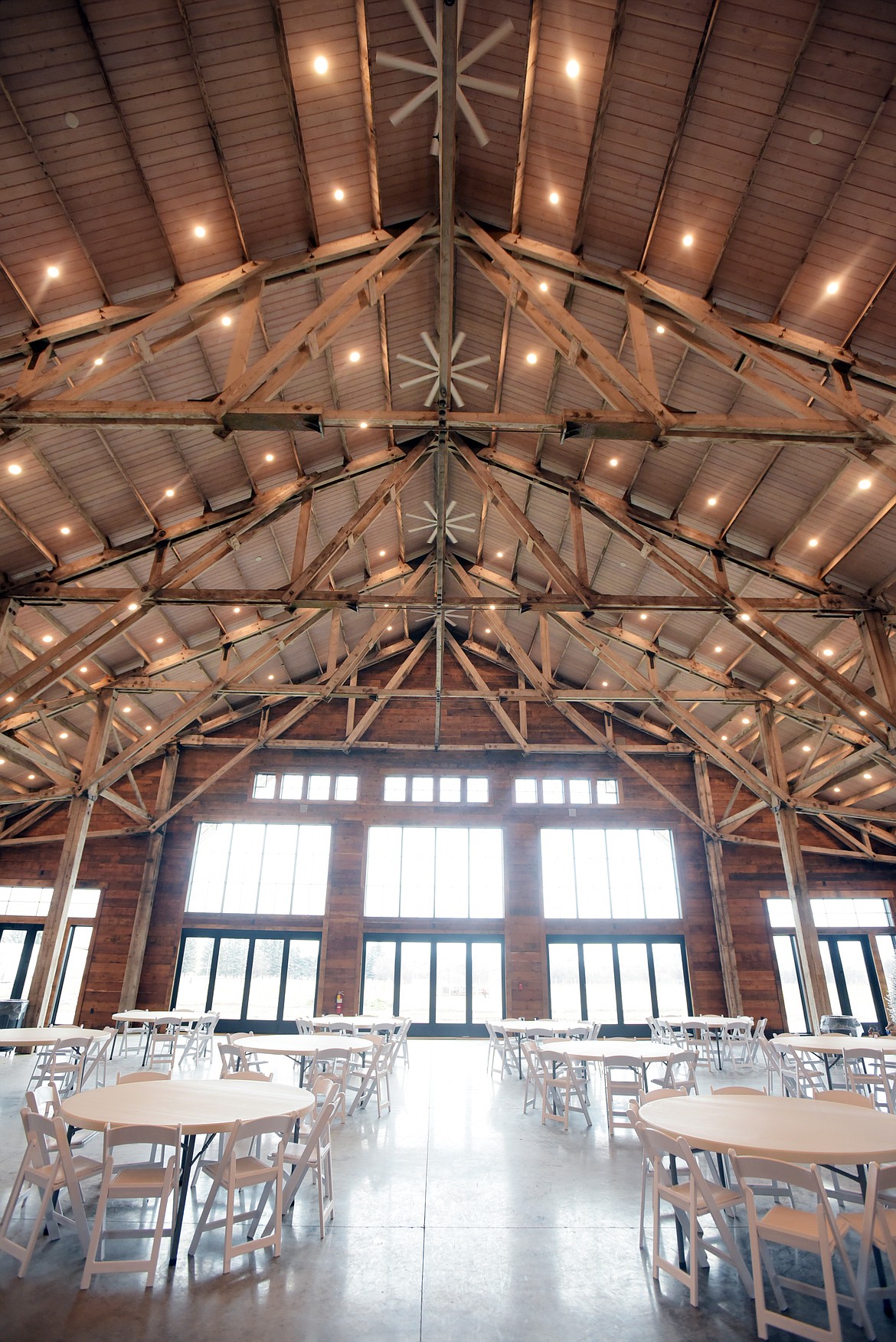 Interior of the new Snowline Acres event venue which was made by relocating and restoring the former Kalispell Lumber building.(Brenda Ahearn/Daily Inter Lake)