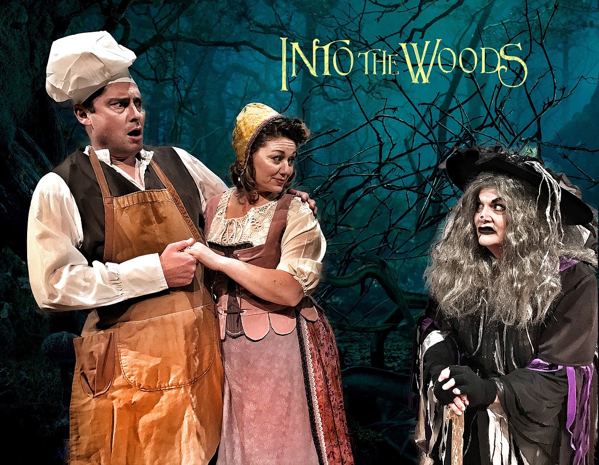 Rob Koelzer as the Baker, Joy James as the Baker&#146;s Wife and Erin Grayce as the Witch in WTC&#146;s &#147;Into The Woods.&#148; (Photo courtesy of Whitefish Theatre Co.)