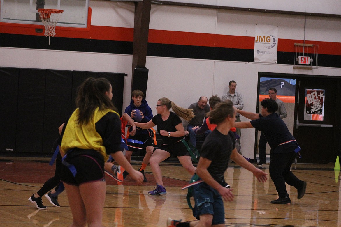 THE PLAYERS fighting to win the fifth annual Plains High Turkey Bowl. (John Dowd/Clark Fork Valley Press)