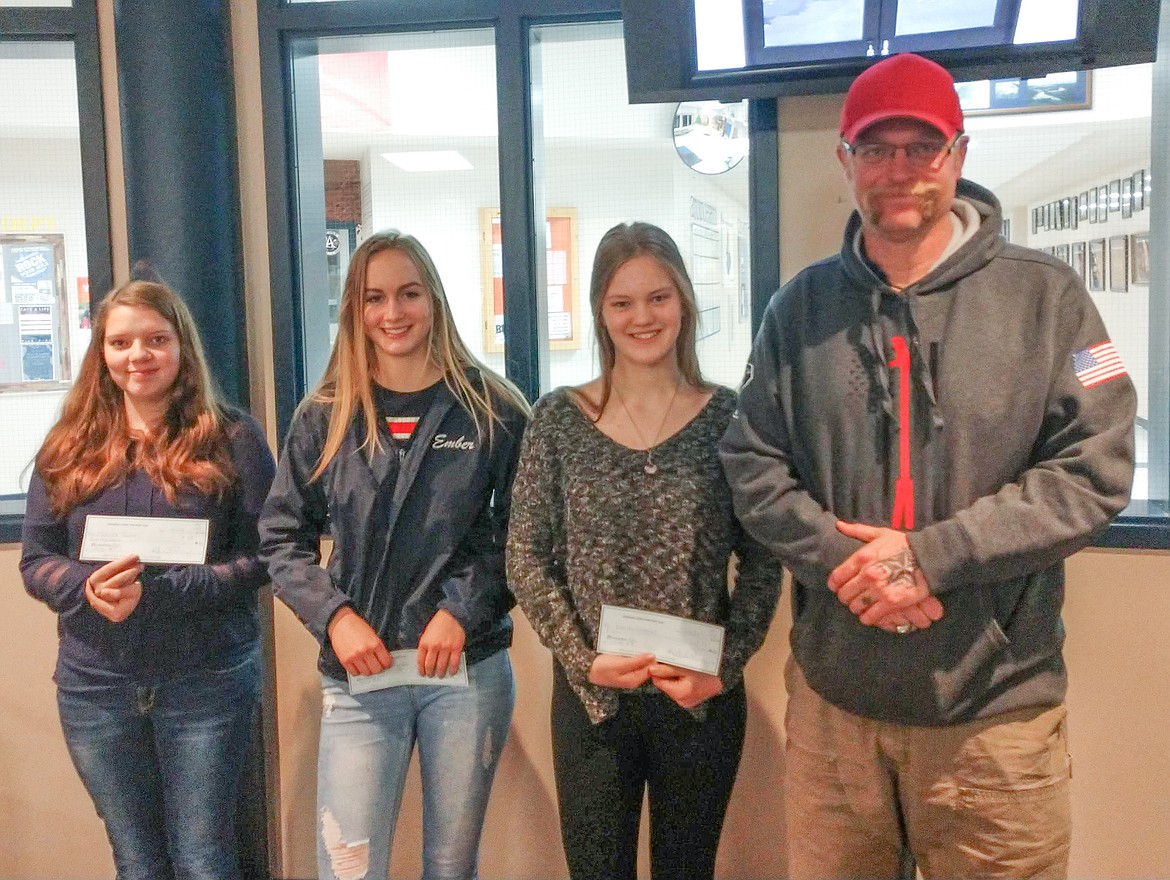 Courtesy photos
From left, Voice of Democracy essay contest winners Christa Holley, Ember Rose Allred and Evelynn Chaney with Tom Chaney of the VFW.