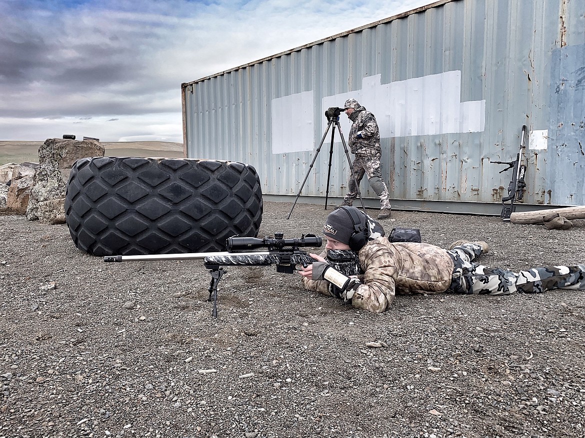 To prepare for last week&#146;s national championship, Jake fired 700 rounds over six days during Thanksgiving week. In this photo he shoots at a life-size steel coyote target at 1,050 yards at Rock Lake Rifle Range in eastern Washinton. The range is a training ground for shooters and also plays host to local and national level rifle matches.