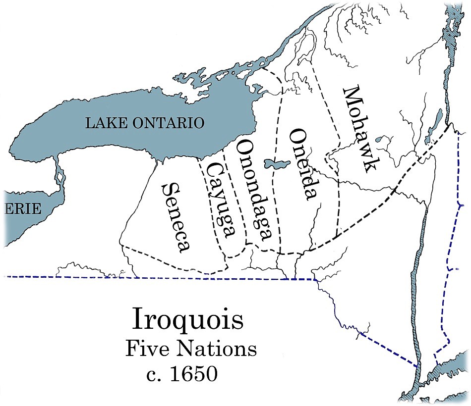 WIKIMEDIA COMMONS
Tribal areas of six Indian Nations of the Iroquois League.