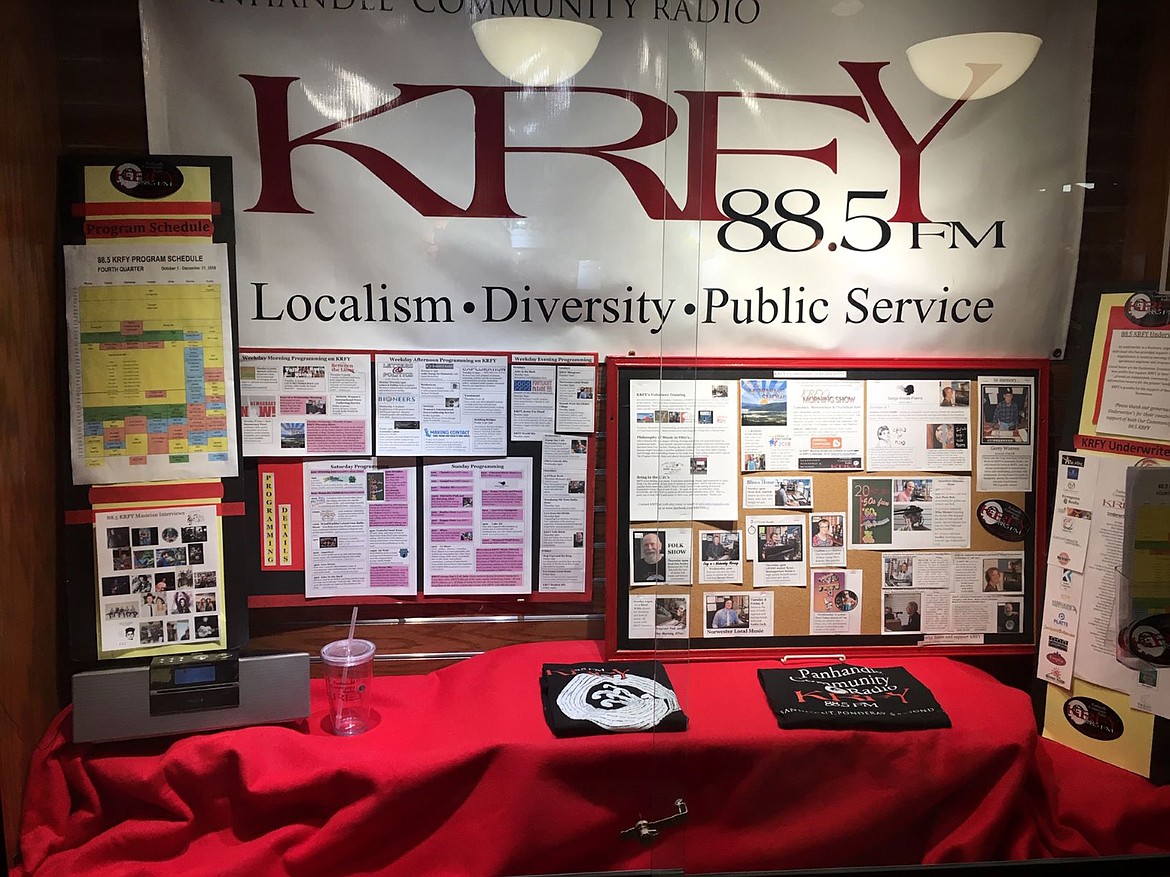 (Photo courtesy KRFY COMMUNITY RADIO)A recent display at the East Bonner County Library District's Sandpoint branch library celebrates KRFY Community Radio. A funraiser is planned for Wednesday, Dec. 18, at Idaho Pour Authority.