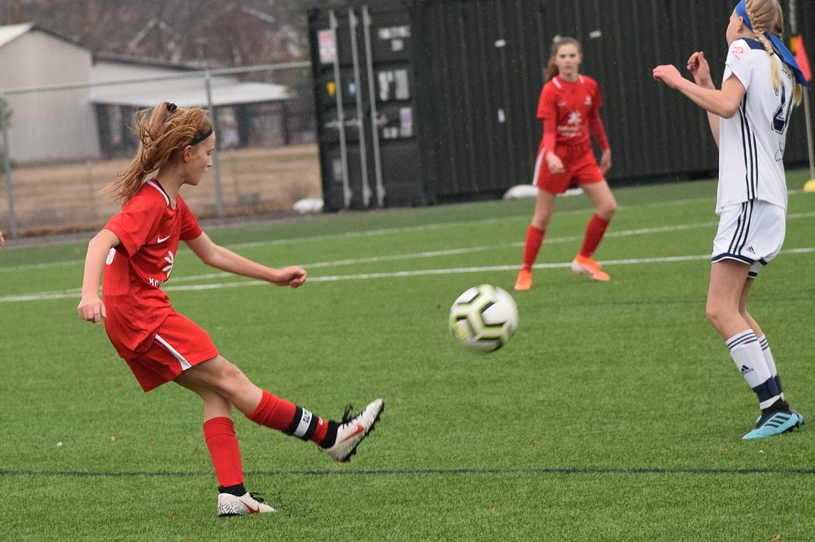 Photo by MARCEE HARTZELL
The Thorns North FC 07 girls soccer team beat the Spokane Sounders G07 Shale 1-0 on Saturday at The Fields at Real Life Ministries in Post Falls in league play. Midfielder Natalie Thompson (pictured) scored the only goal of the game 11 minutes into the first half.