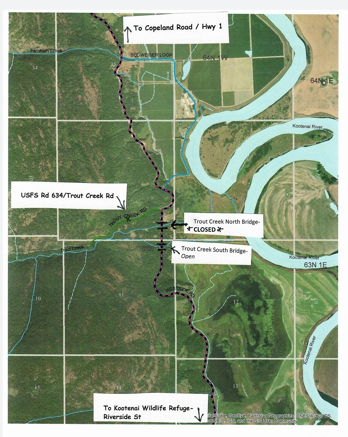 Road &amp; Bridge will be replacing the deck on the North Trout Creek Bridge. The bridge will be completely closed from Monday, Dec. 16 through Friday Dec. 20. Please use an alternate route. The bridge is located 9.7 miles north of Riverside Street, 4.5 miles south of Copeland Road, and 0.10 miles south of Trout Creek Road.