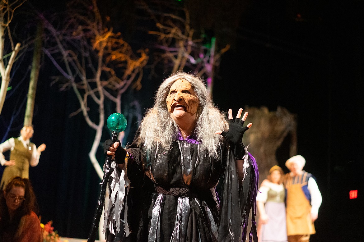 The witch (Erin Grayce) monologues during a dress rehearsal of Whitefish Theater Company's &quot;Into the Woods.&quot; (Daniel McKay/Whitefish Pilot)