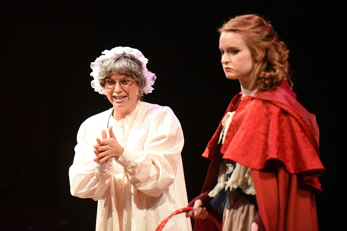 Granny (Shayla Paradeis) talks revenge with Little Red Riding Hood (Rachel Wambeke) during a dress rehearsal of Whitefish Theater Company's &quot;Into the Woods.&quot; (Daniel McKay/Whitefish Pilot)