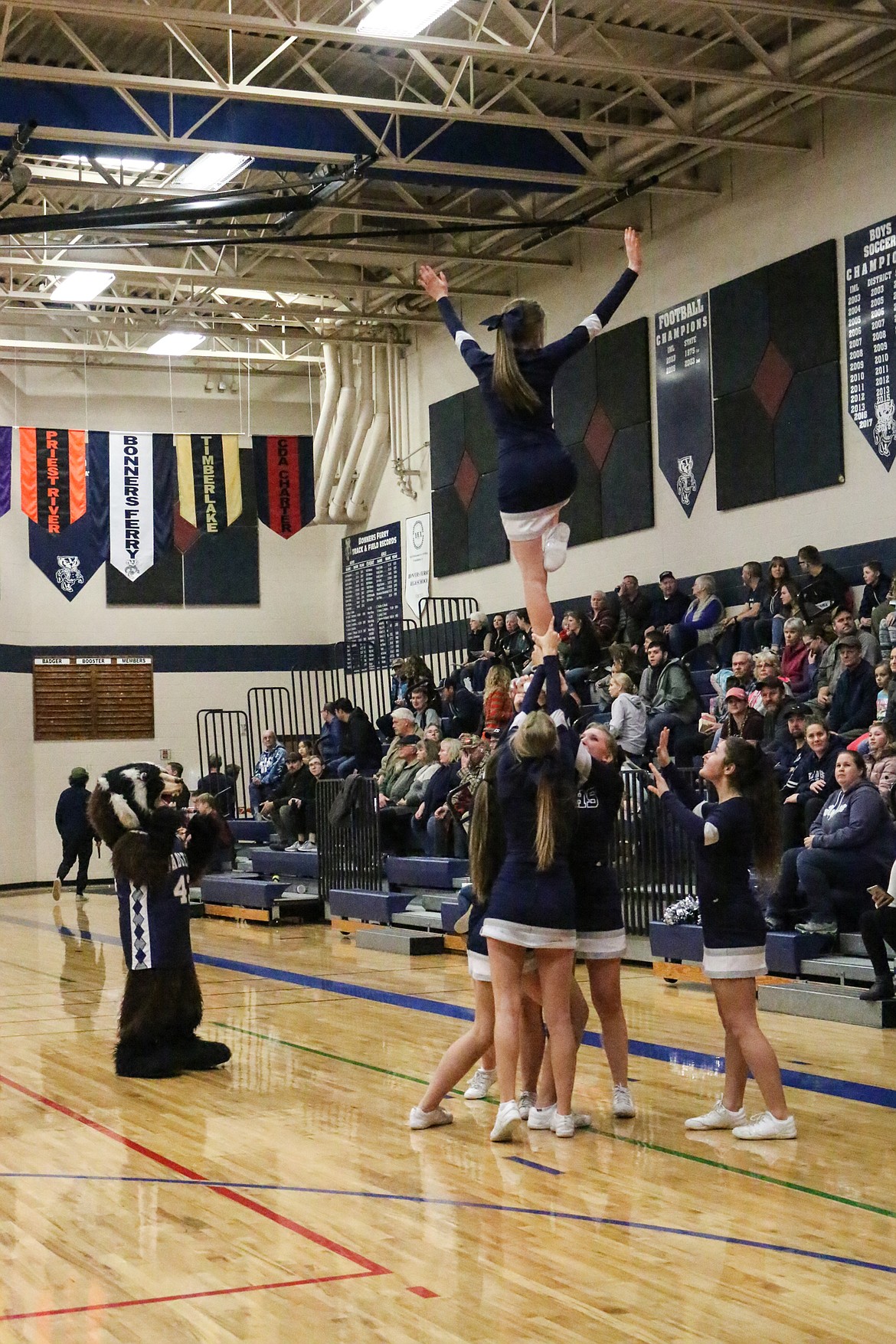 Photo by MANDI BATEMAN
Buddy Badger and the Badger cheerleaders.