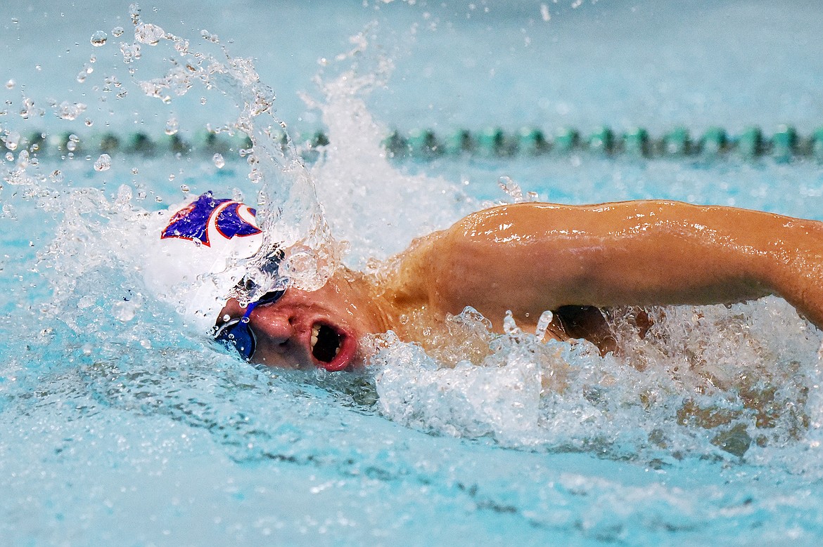 Columbia Falls' James Role swims in the boys 200 yard freestyle during the Kalispell Invitational at The Summit on Saturday. (Casey Kreider/Daily Inter Lake)