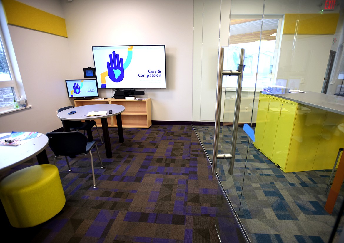 A classroom at the OneSchool Global Kalispell campus. This classroom is designed for students to connect to virtual classrooms taught by teachers around the country.