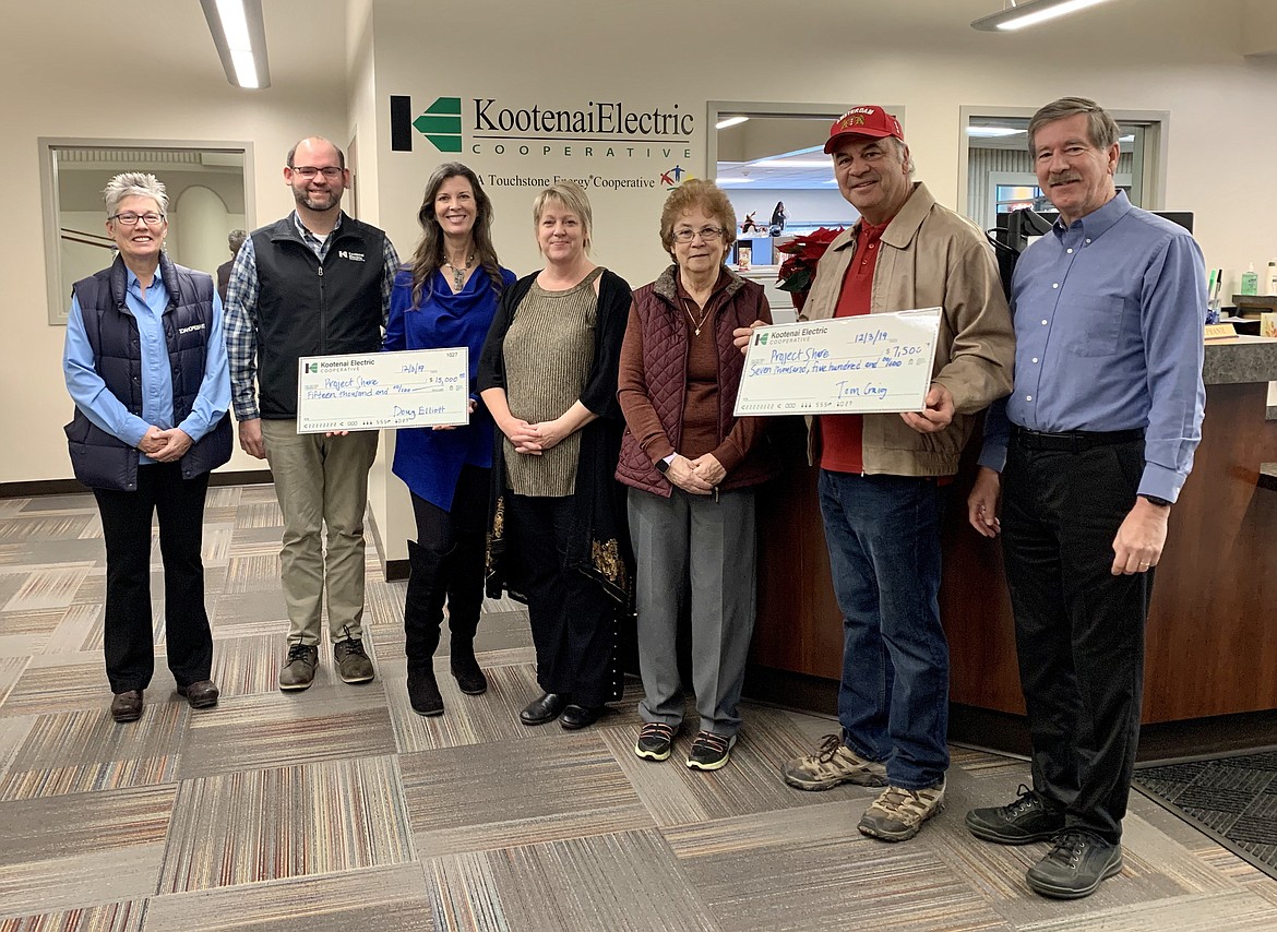 Kootenai Electric Cooperative (KEC), its lender CoBank and the Kootenai Electric Trust/Operation Round Up Program donated a combined $22,500 to the Community Action Partnership for local energy assistance. These funds are available to KEC members who qualify for help paying their energy bills.
Pictured from left are Cheri Zao, Kootenai Electric Trust Board Member; Gery Hirsch, KEC Manager of Member Services; Paige Bingham, KEC Member Services Representative; Kimberly Spencer, Community Action Partnership Community Services Manager; Maureen Lynn Brower, Community Action Partnership Community Services Assistant and Kootenai Electric Trust Board Members Tom Craig and Jim Kehrer. (Courtesy photo)