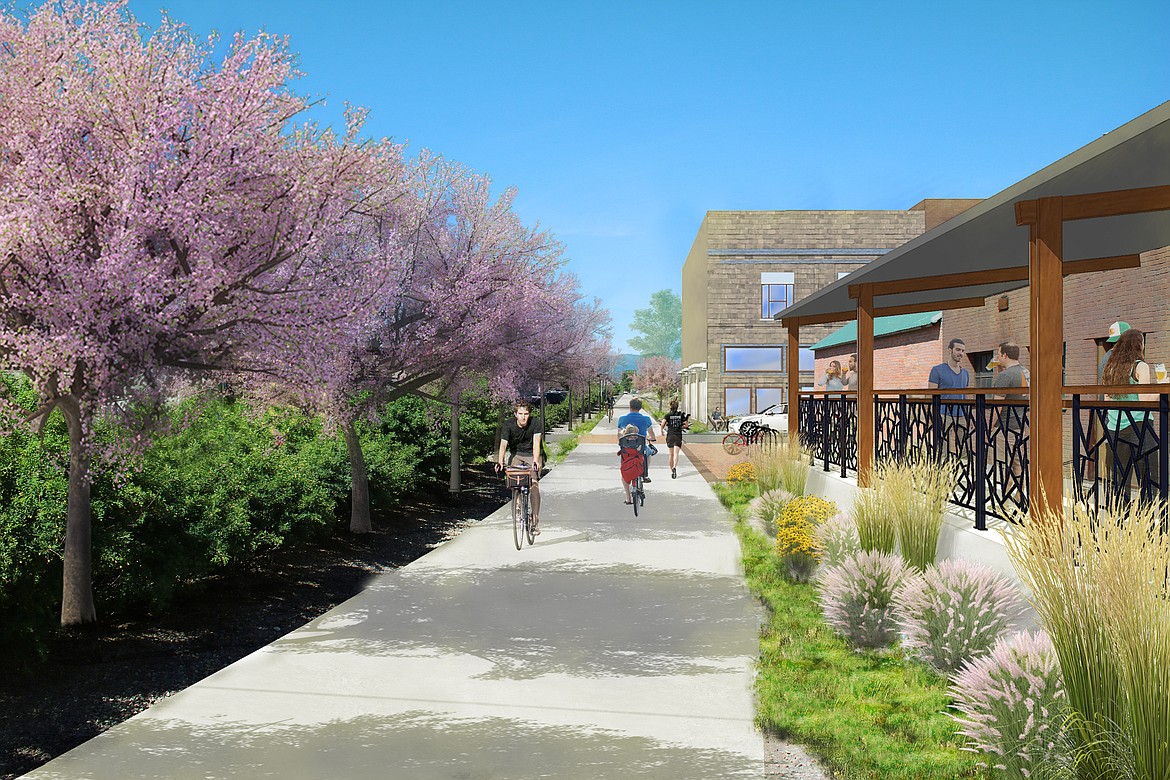 A rendering of the trail with landscaping.