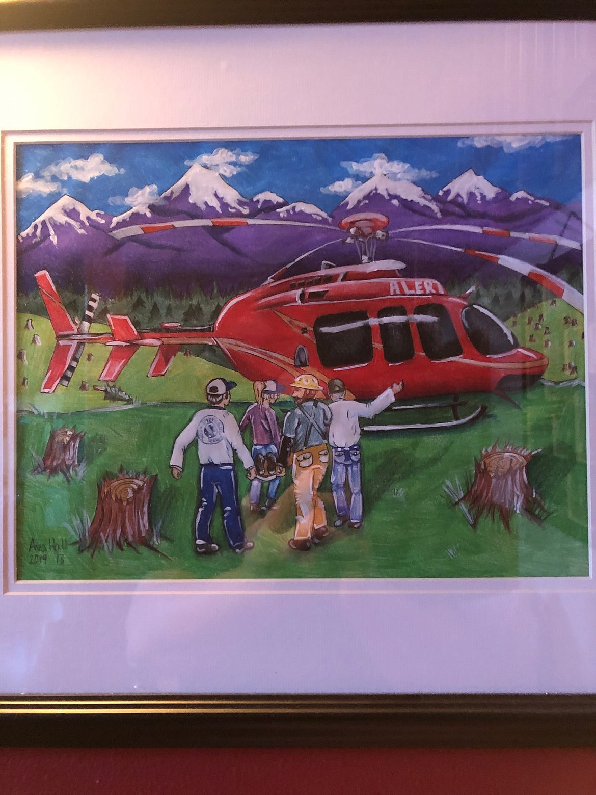 Hall&#146;s portrayal of an injured logger being loaded into the ALERT helicopter won this year&#146;s Montana Department of Transportation Aviation Awareness Art Contest.