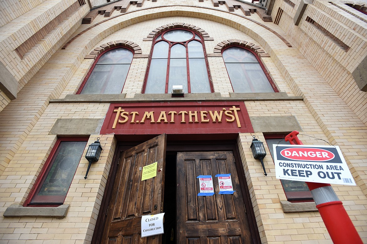 A sign posted outside St. Matthew&#146;s informs visitors about the construction project.