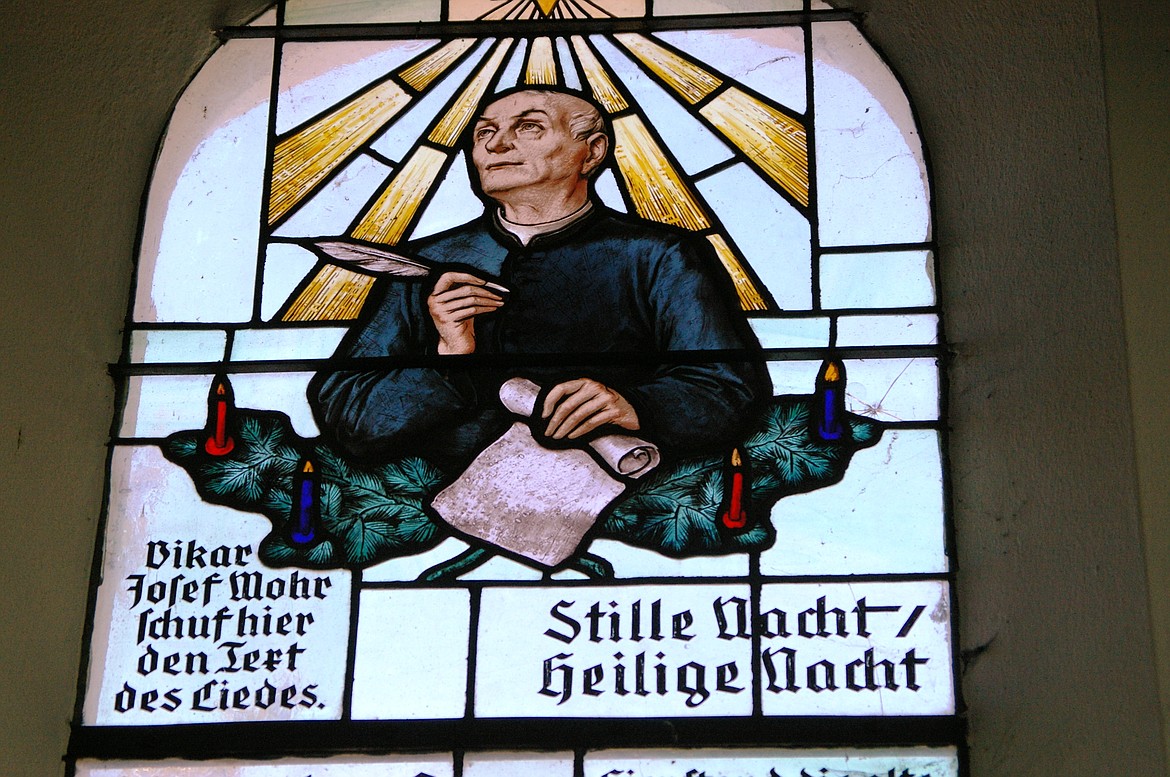 CREATIVE COMMONS
Stained glass window image of Fr. Joseph Mohr in Silent Night Chapel, Oberndorf, Austria, the town where the Christmas carol was first heard in 1818.