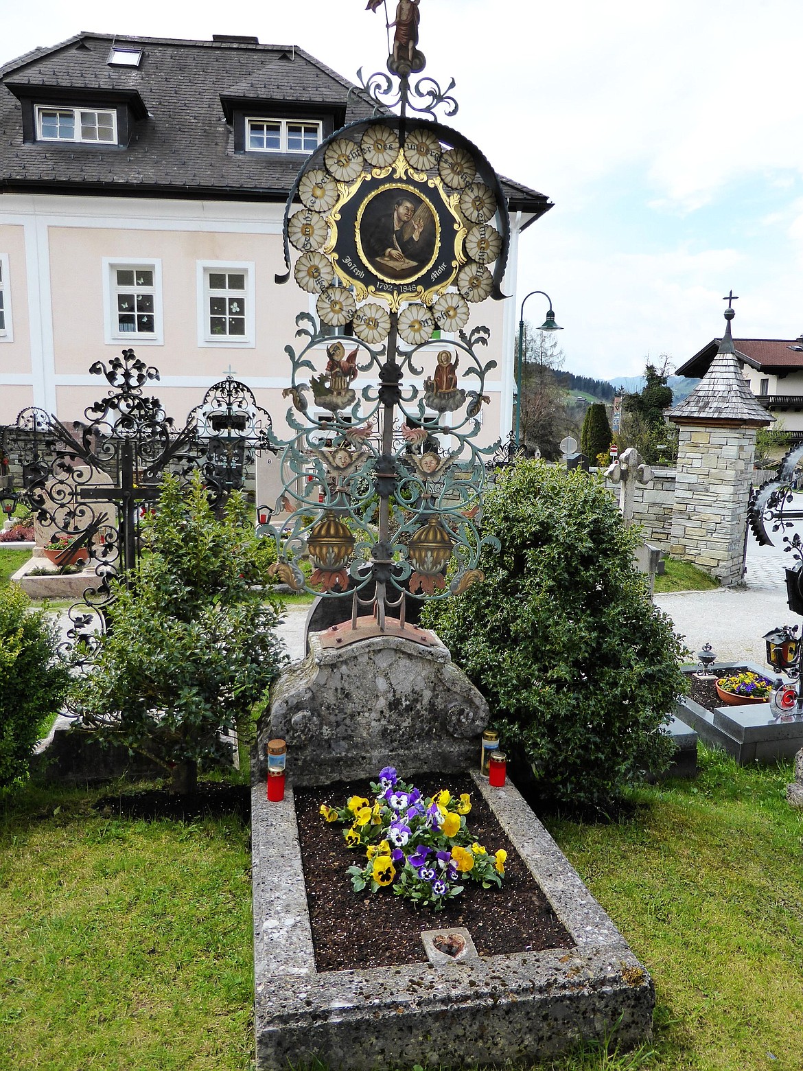 WIKIMEDIA COMMONS
Father Joseph Mohr&#146;s gravesite in Wagrain where he died is near the school he founded.