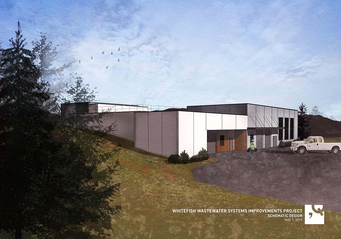 An architectural rending shows the design for the City of Whitefish's new wastewater treatment plant. The architect is Comma-Q Architecture of Bozeman.