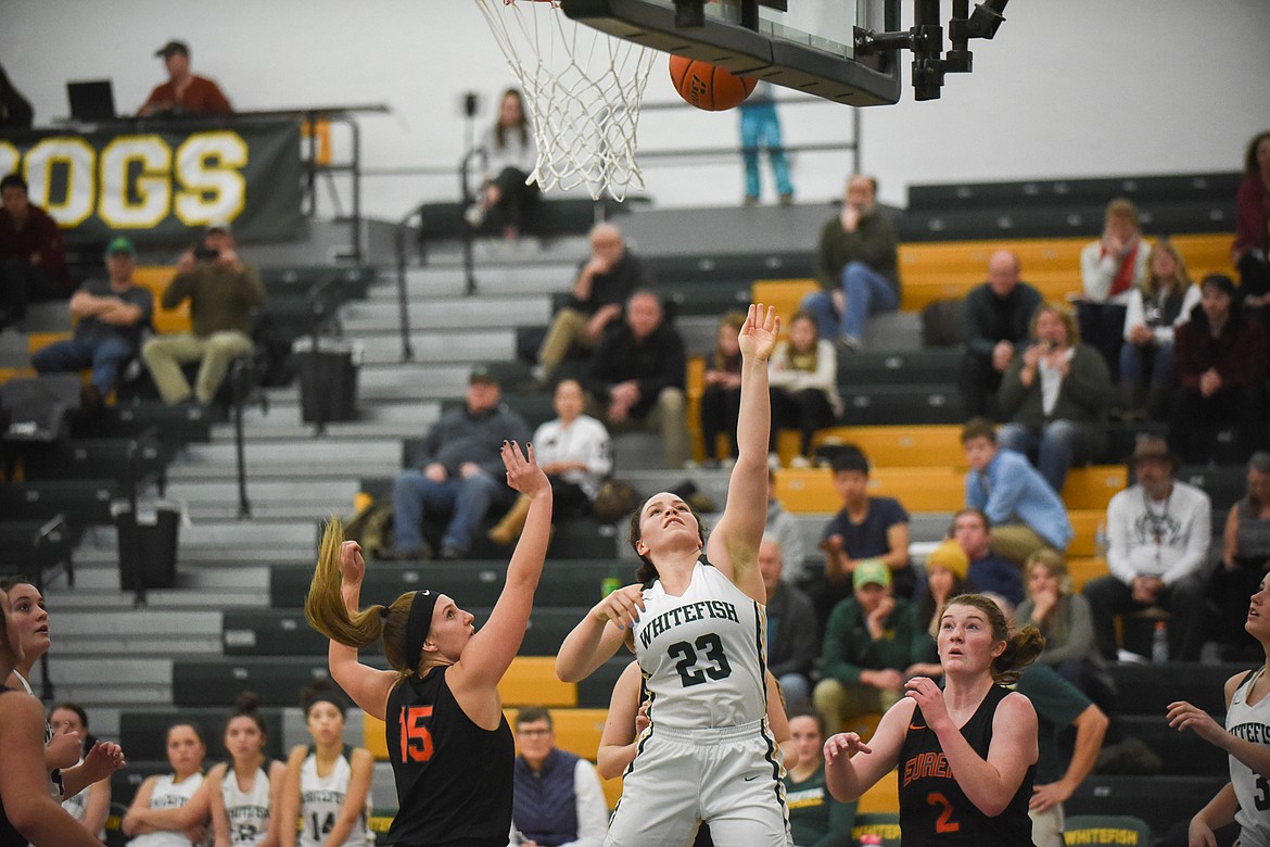 Gracie Smyley lays it in during Thursday's battle against Eureka. (Daniel McKay/Whitefish Pilot)