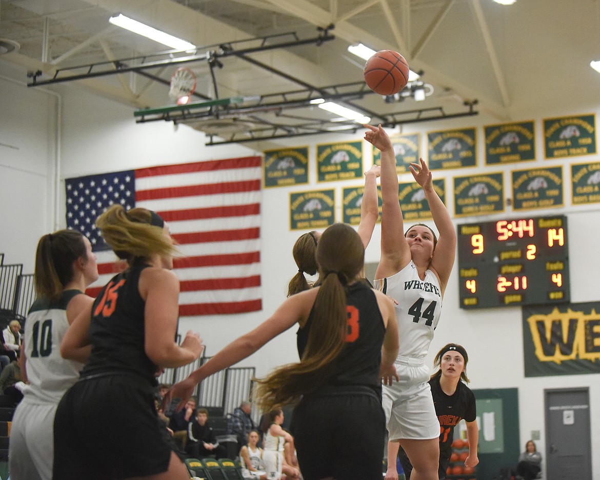 Hope Brown fires the jumper during Thursday's battle against Eureka. (Daniel McKay/Whitefish Pilot)