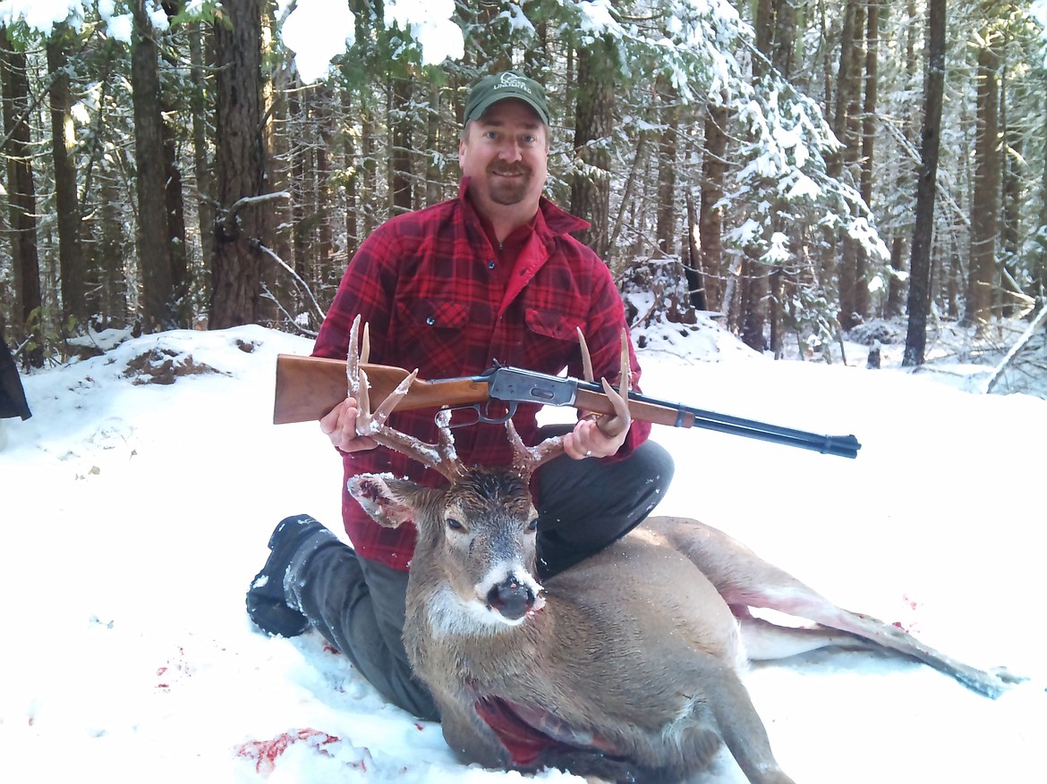 Eric Barker photo
Eric Barker of Lewiston with a five-point North Idaho buck he harvested last season south of Clarkia.