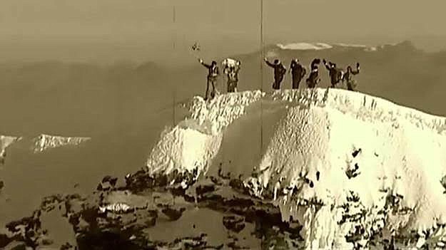 YOUTUBE
Early movie reenactment of the Whymper party on summit of Matterhorn, shown on YouTube.