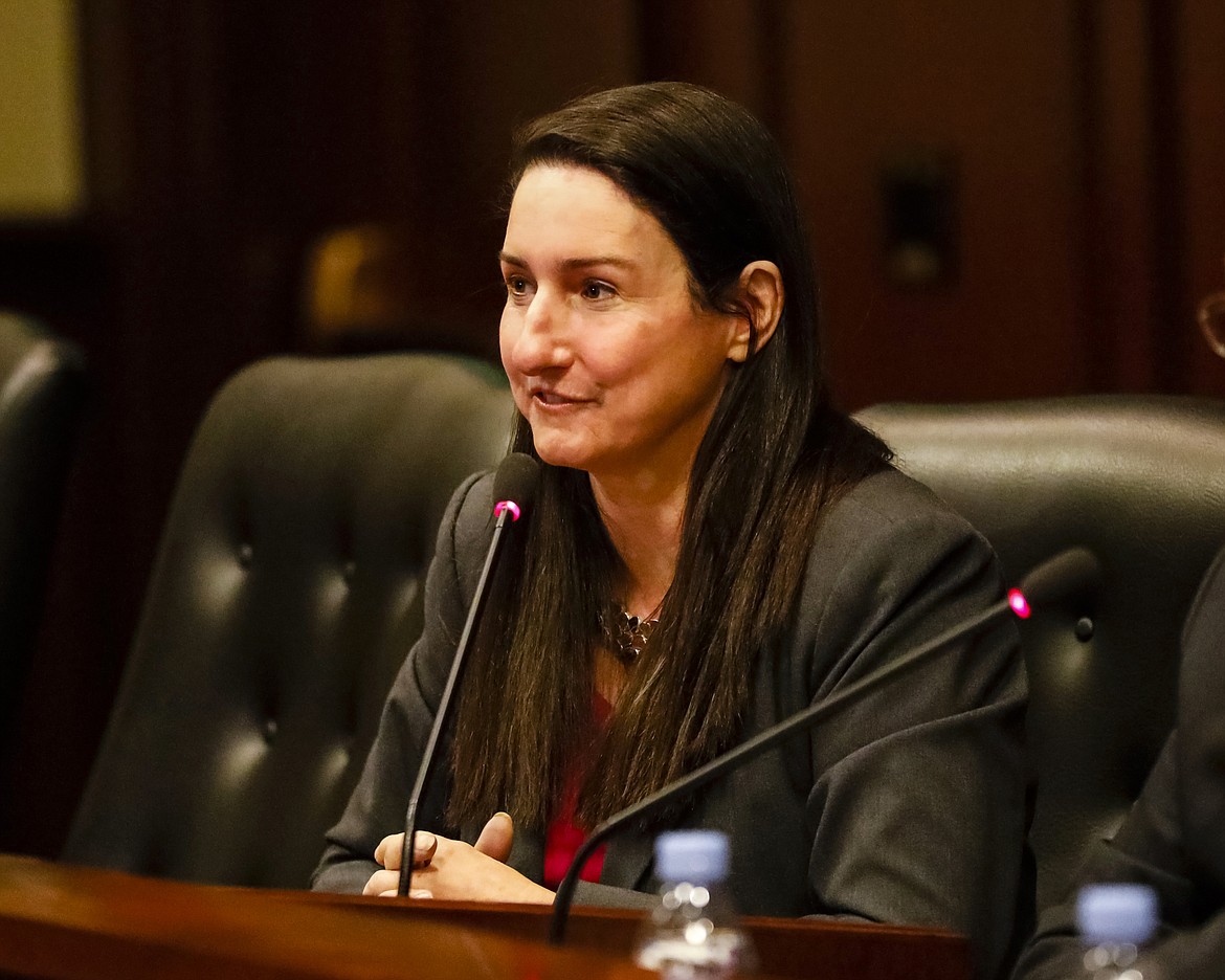 Idaho House Minority Leader Ilana&#160;Rubel, D-Boise, talks to reporters at the State Capitol building Friday, Jan. 3, 2020, in Boise, Idaho.(AP Photo/Otto Kitsinger)