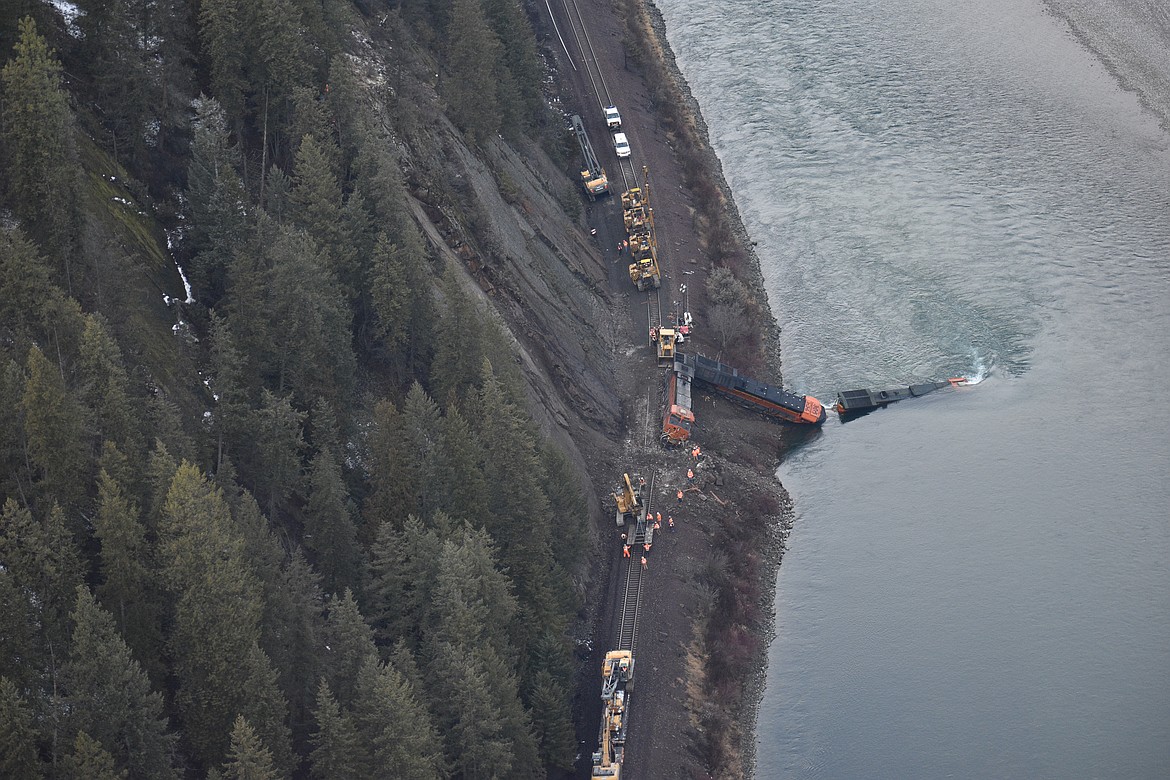 Photo by DYLAN GREENE 
At this time, it is unsure how the locomotive in the Kootenai River will be removed, but BNSF is working toward a solution.