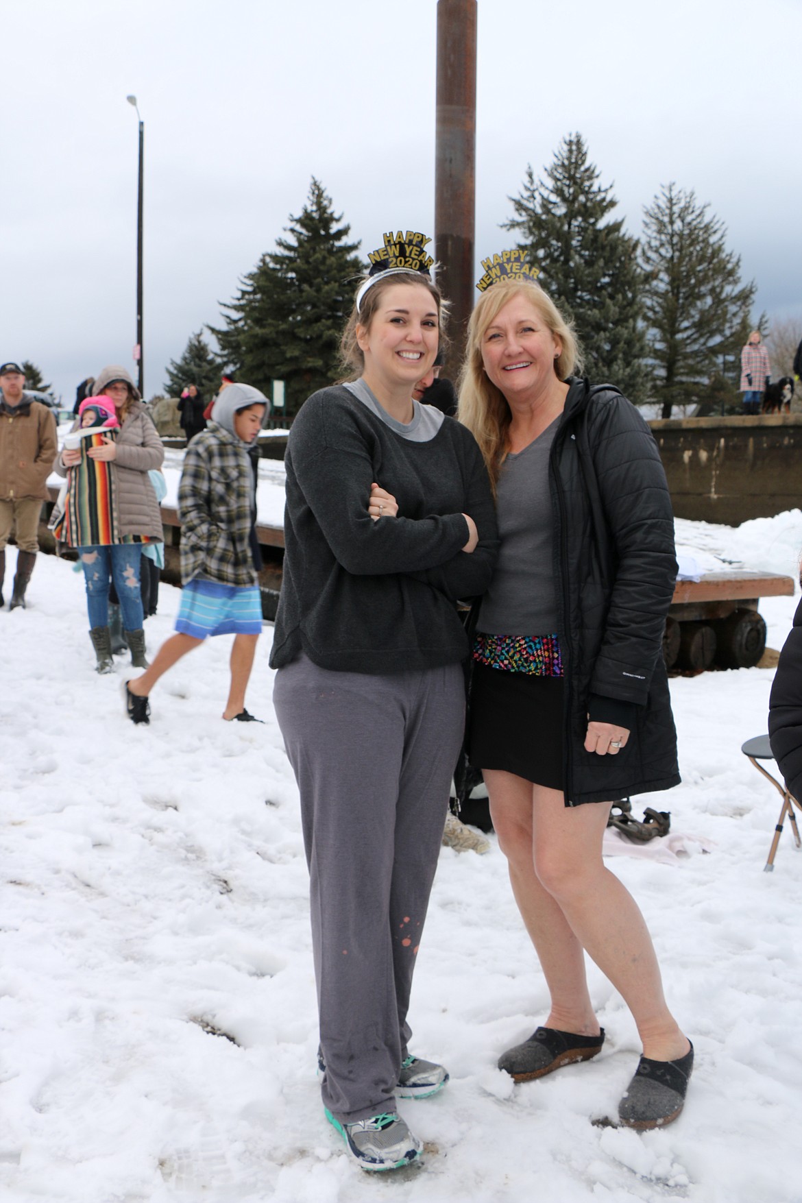 (Photo by CAROLINE LOBSINGER)
Jackie Allard and Gail Bostock bring their New Year&#146;s Day style to the Polar Bear Plunge as they get ready to take part in the annual event.