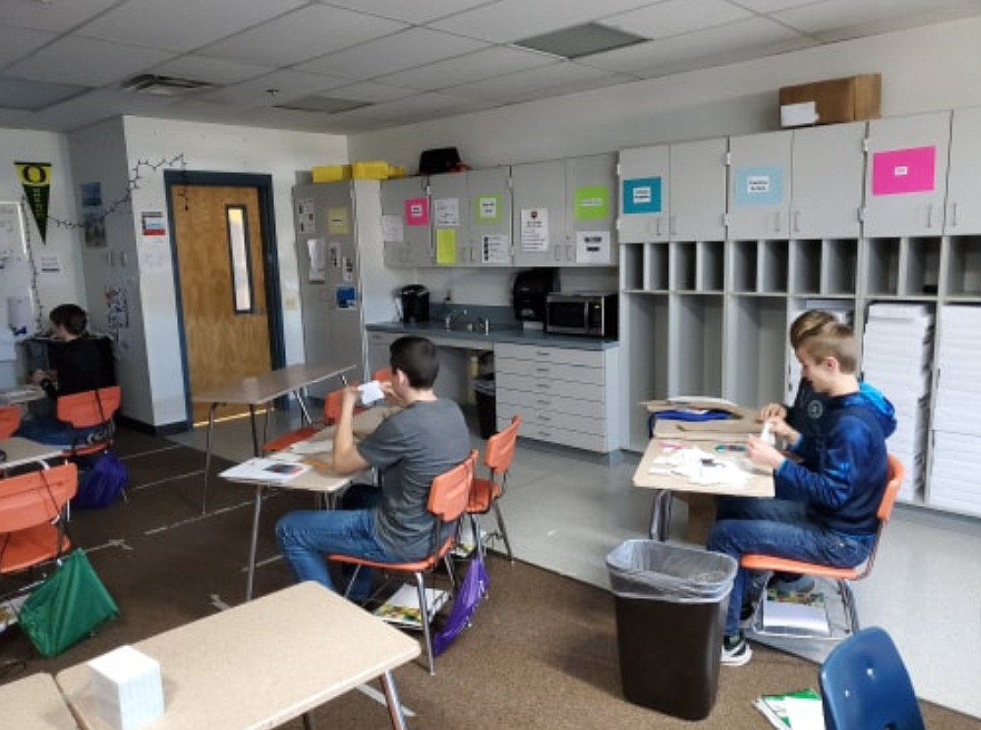 Courtesy photo
Students in Matt Langer&#146;s classrom put more than 3,000 stickers on bags as part of the campaign.