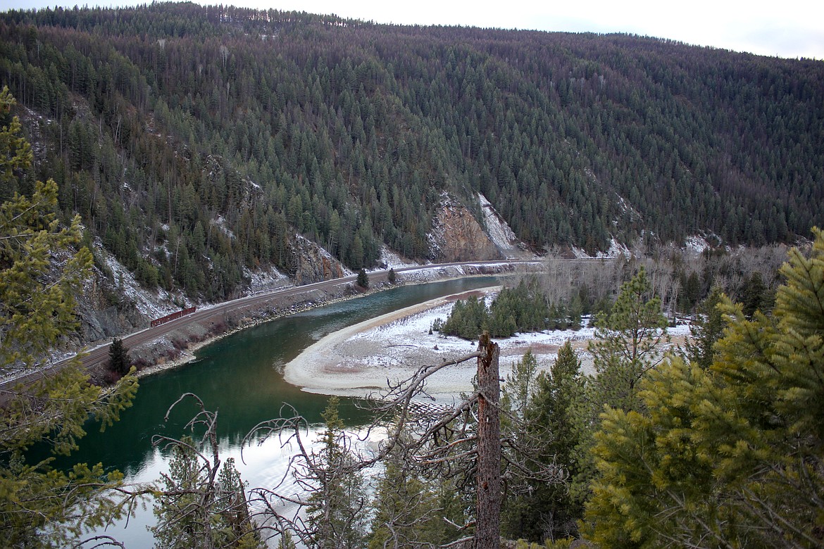 (Photo by TONIA BROOKS)A containment boom sits on the Kootenai River, put there by the BNSF hazmat crews. It was there to help stop any hazmat from getting into intake pipes for the Twin Rivers Hatchery. While the intake pipes were shut down, the boom was installed as a precautionary measure, officials said.