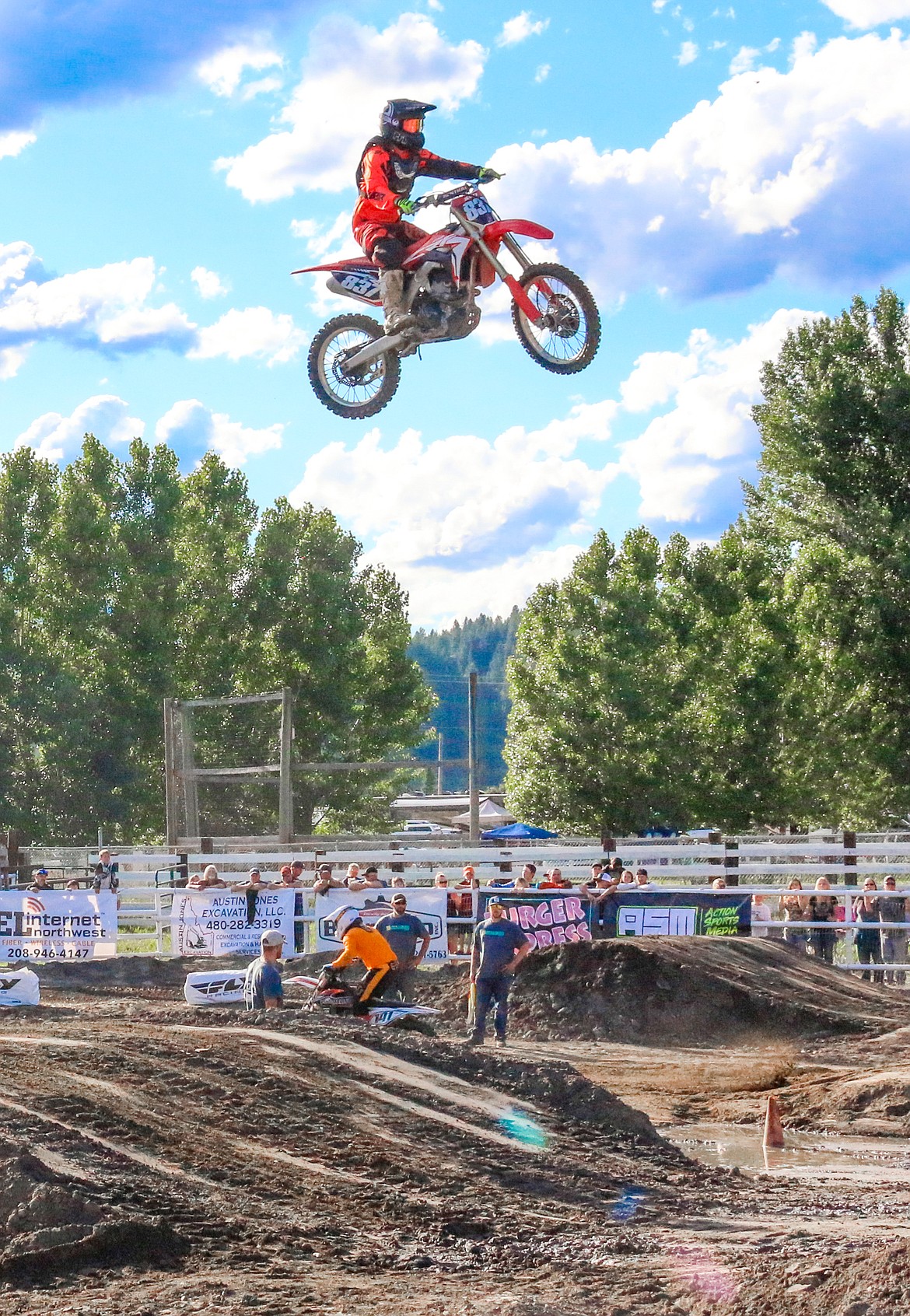 Photo by MANDI BATEMAN
A rider soars through the air on June 29, at the 9B Arenacross event at the Boundary County Fairgrounds. The event featured 142 riders, ranging from local dirt bike enthusiasts to competitors at national events.