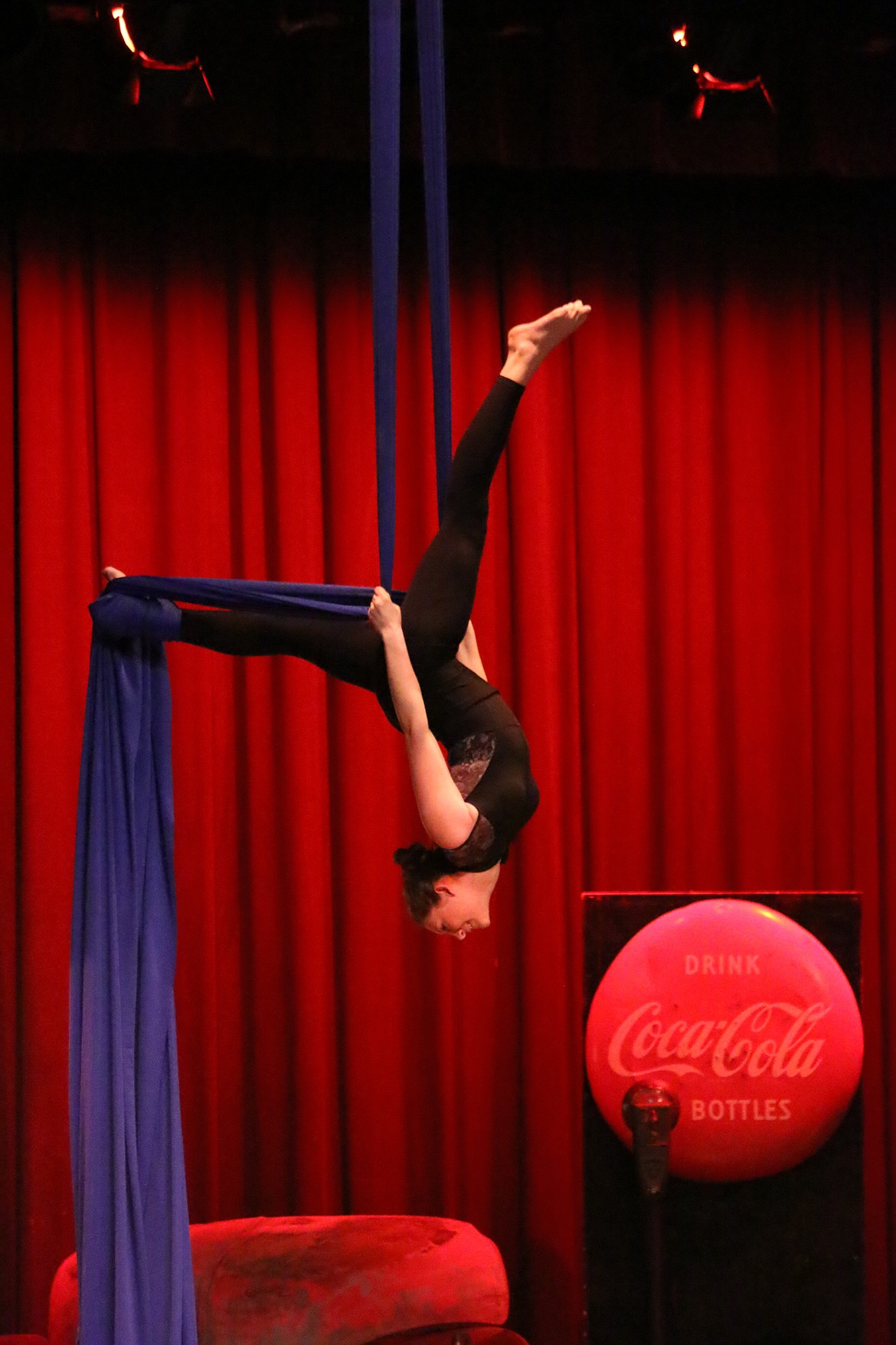 Photo by MANDI BATEMAN
Serenity Fahey kicked off the talent portion of the Distinguished Young Women program on April 27,  with an aerial acrobatics performance.
