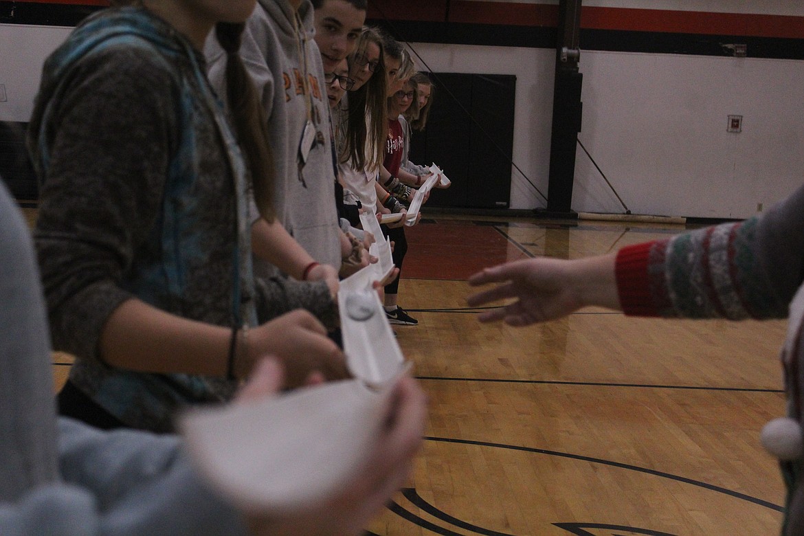 THE MUSICIANS team playing the channel-ball game in the gym last week during the Plains School Annual Brain Bash. (John Dowd/Clark Fork Valley Press)