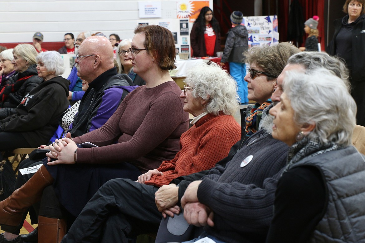 (Photo by CAROLINE LOBSINGER)
Audience members listen as they attend Saturday&#146;s N. Idaho Women&#146;s March rally in Sandpoint. The event attracted about 150 people with the theme that is was time to &#147;take action&#148; for positive change.