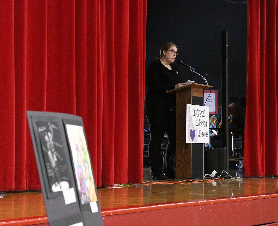 (Photo by CAROLINE LOBSINGER)
Laura Tenneson with the Western States Center speaks at the N. Idaho Women&#146;s March rally in Sandpoint on Saturday. The event attracted about 150 people with the theme that is was time to &#147;take action&#148; for positive change.