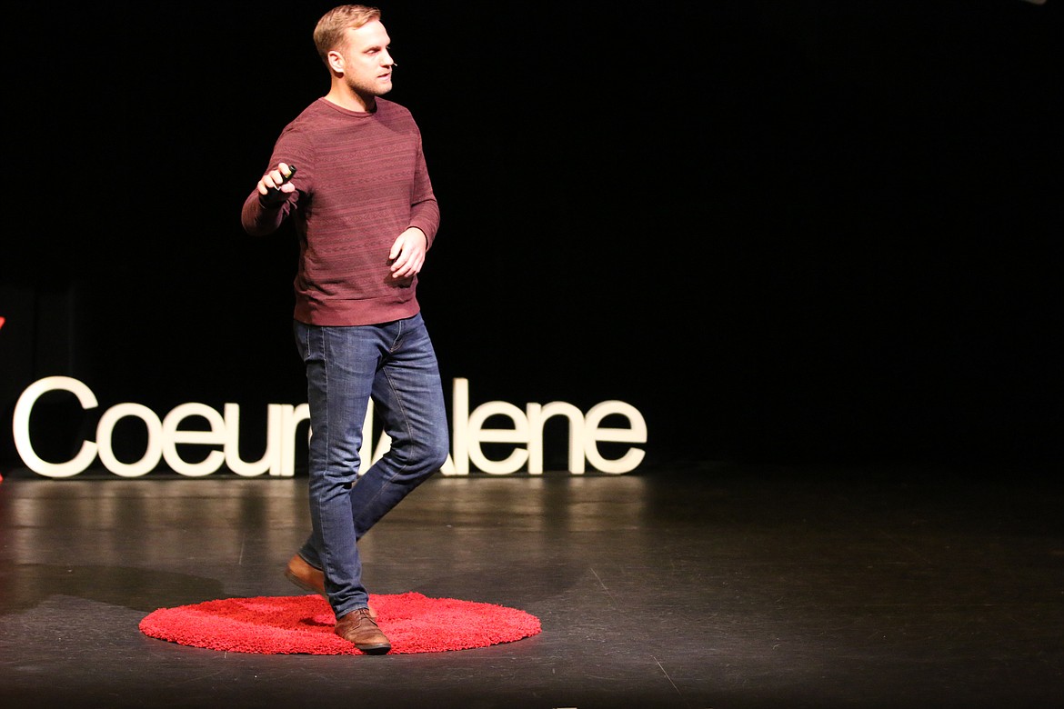 Arthur Price explains the importance of business practices in non-profit organizations. Price is the operations director of Capable, a non-profit working to unlock the economic potential of people living in extreme poverty in Uganda. (Photo Courtesy of Mark Michaelis/TEDx Coeur d'Alene)