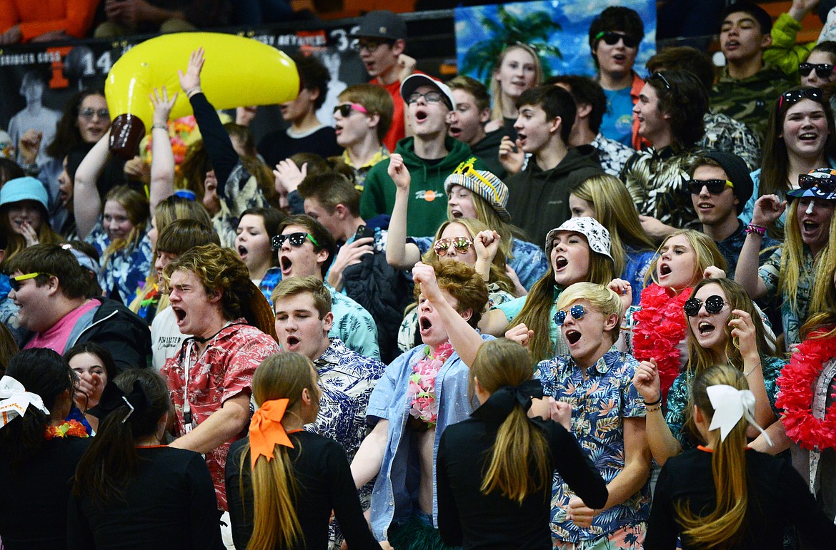 Flathead's student section cheers on the Braves during their boys' game with Butte at Flathead High School on Friday. (Casey Kreider/Daily Inter Lake)