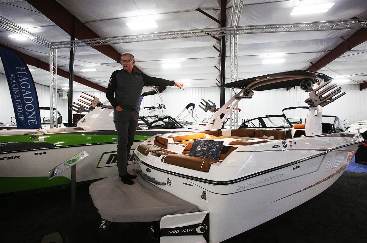 LOREN BENOIT/Press
Hagadone Marine Group President Craig Brosenne showcases a Malibu 23MXZ boat. There will be 175 boats from top brands such as Malibu, Axis, Harris, Barletta, Chris Craft, Cobalt and Regal.